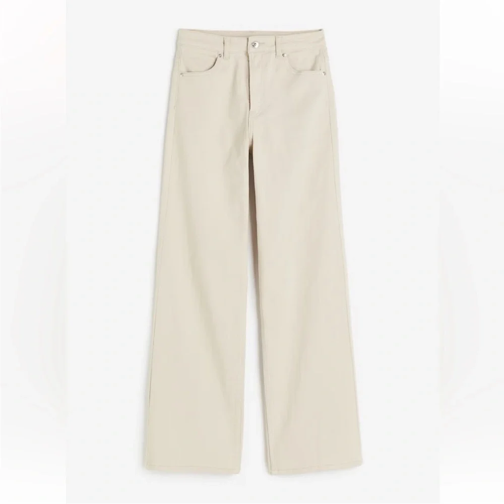 H&M WIDE-LEG TWILL PANTS Light Beige Women’s 12